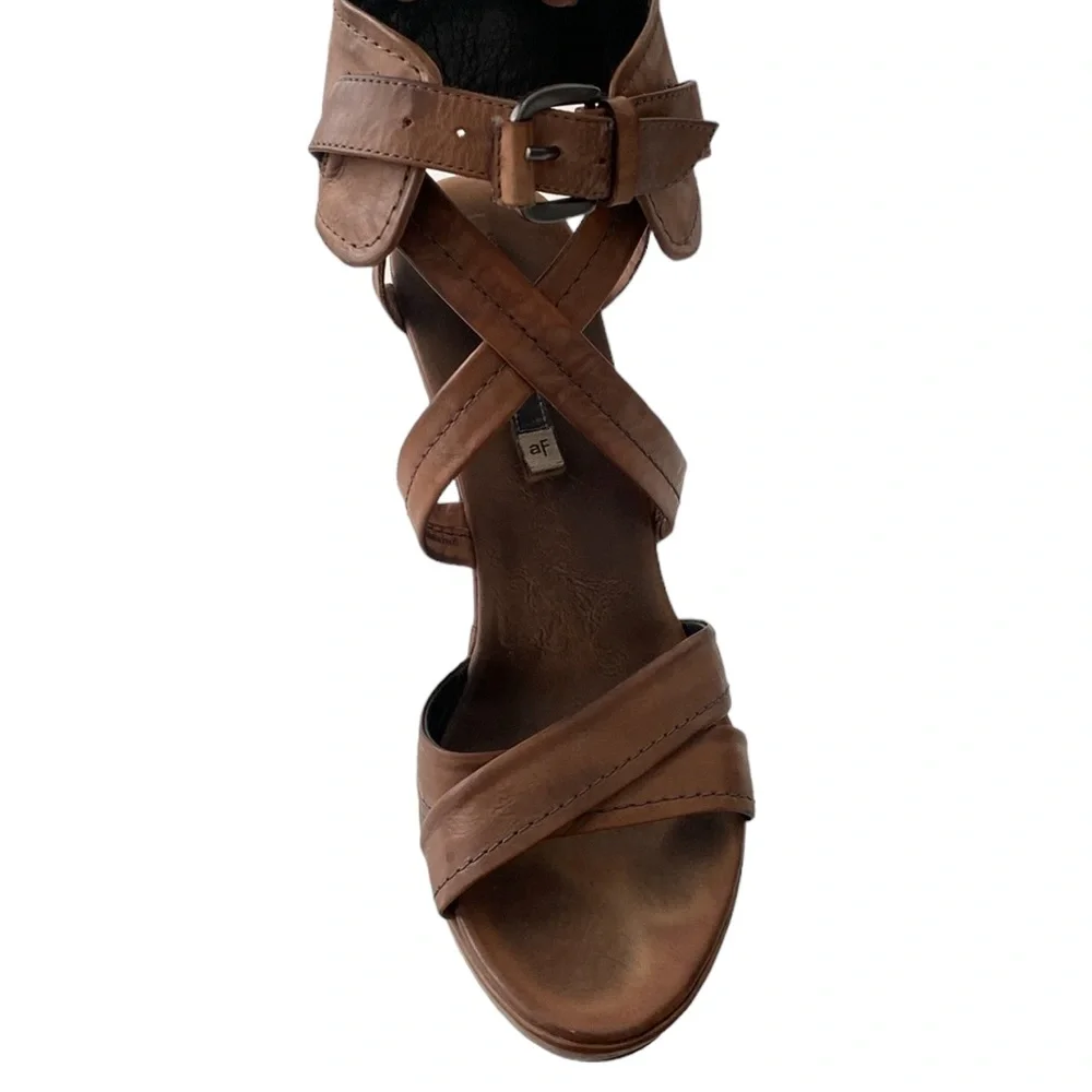 Alberto Fermani AF Brown Leather Distressed Wedges